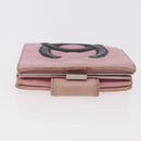 CHANEL Cambon Line Bifold Wallet Leather Pink Silver CC Auth bs35716-3