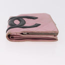 CHANEL Cambon Line Bifold Wallet Leather Pink Silver CC Auth bs35716-6