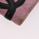 CHANEL Cambon Line Bifold Wallet Leather Pink Silver CC Auth bs35716-7