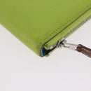 HERMES Azap Long Silk In Long Wallet Leather Green Silver Auth bs35717-16