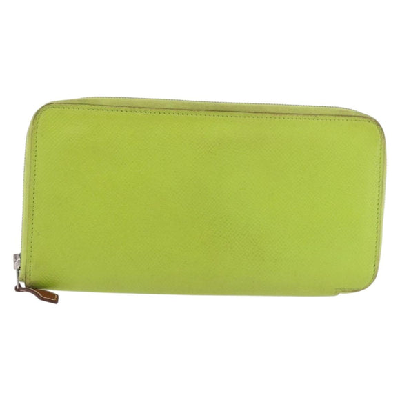 HERMES Azap Long Silk In Long Wallet Leather Green Silver Auth bs35717