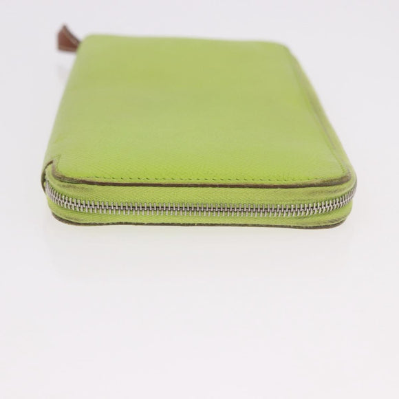 HERMES Azap Long Silk In Long Wallet Leather Green Silver Auth bs35717