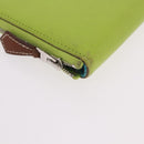 HERMES Azap Long Silk In Long Wallet Leather Green Silver Auth bs35717-7
