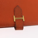HERMES Bane Souffle Long Wallet Leather Orange Gold Auth bs35718-8