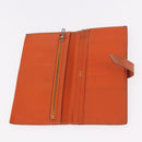 HERMES Bane Souffle Long Wallet Leather Orange Gold Auth bs35718-9