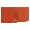 HERMES Bane Souffle Long Wallet Leather Orange Gold Auth bs35718-1