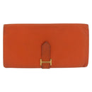 HERMES Bane Souffle Long Wallet Leather Orange Gold Auth bs35718-13