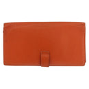 HERMES Bane Souffle Long Wallet Leather Orange Gold Auth bs35718-2