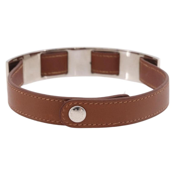 HERMES Armlet Leather Brown Silver Auth bs35719A