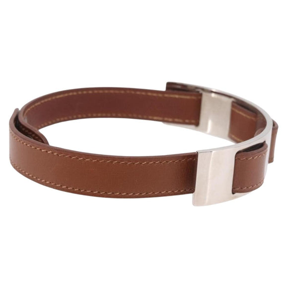 HERMES Armlet Leather Brown Silver Auth bs35719A