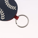 HERMES Baseball Key Ring Leather Navy Silver Auth bs35720V-9