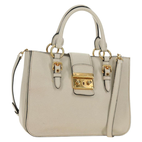 Miu Miu Hand Bag Leather 2way Beige Gold Auth bs35737V