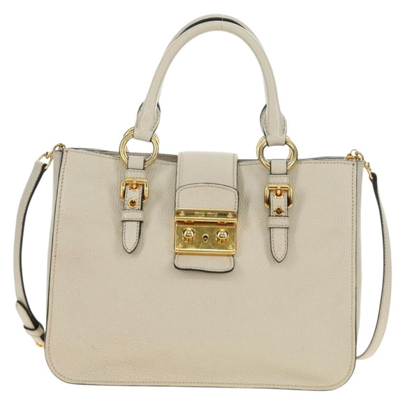 Miu Miu Hand Bag Leather 2way Beige Gold Auth bs35737V