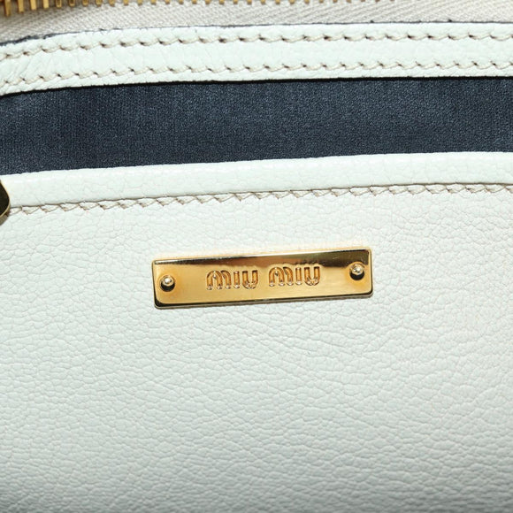 Miu Miu Hand Bag Leather 2way Beige Gold Auth bs35737V