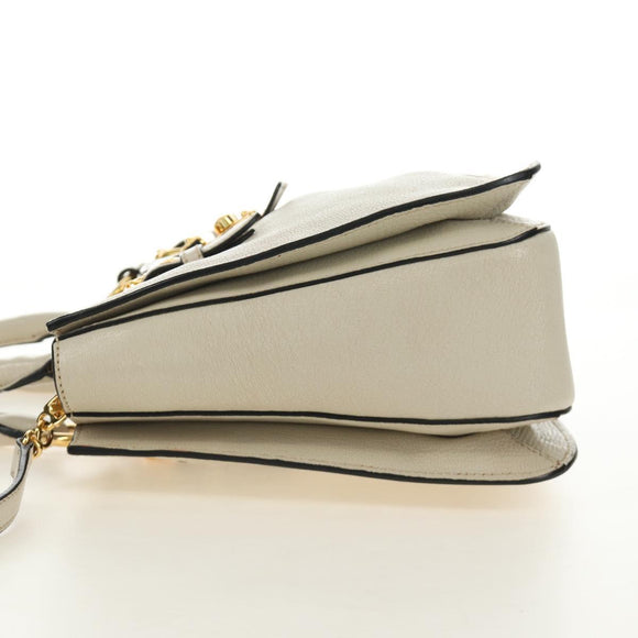 Miu Miu Hand Bag Leather 2way Beige Gold Auth bs35737V