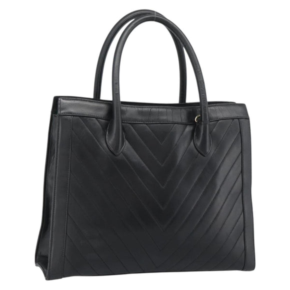 CHANEL Hand Bag Lamb Skin Black Gold CC Auth bs35740