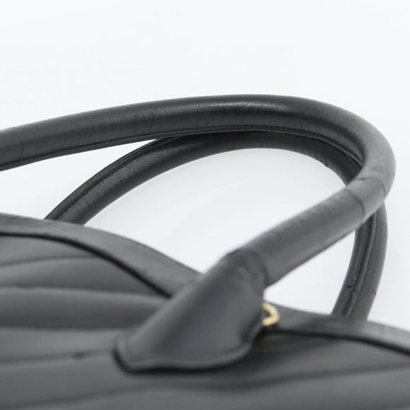 CHANEL Hand Bag Lamb Skin Black Gold CC Auth bs35740