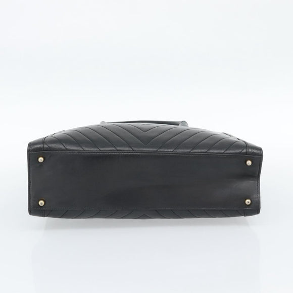 CHANEL Hand Bag Lamb Skin Black Gold CC Auth bs35740
