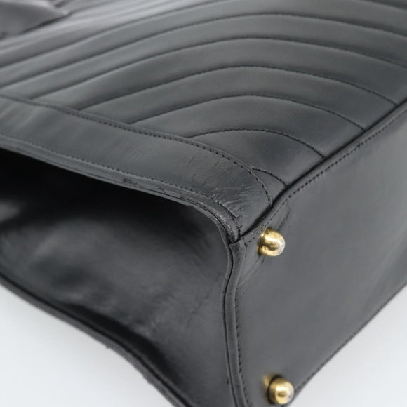 CHANEL Hand Bag Lamb Skin Black Gold CC Auth bs35740
