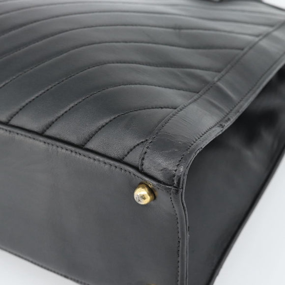 CHANEL Hand Bag Lamb Skin Black Gold CC Auth bs35740