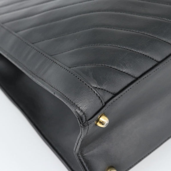 CHANEL Hand Bag Lamb Skin Black Gold CC Auth bs35740