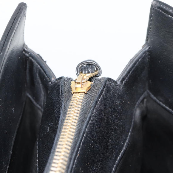 CHANEL Hand Bag Lamb Skin Black Gold CC Auth bs35740