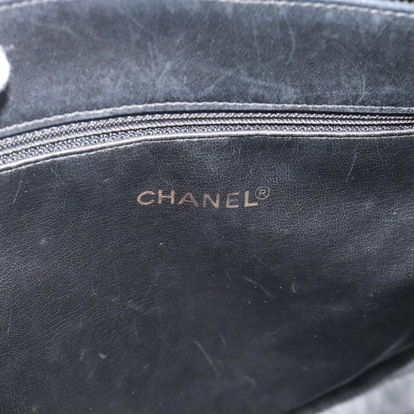 CHANEL Hand Bag Lamb Skin Black Gold CC Auth bs35740