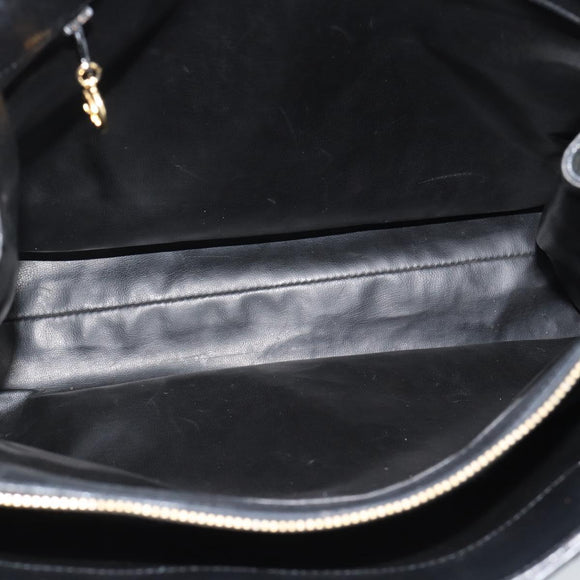 CHANEL Hand Bag Lamb Skin Black Gold CC Auth bs35740