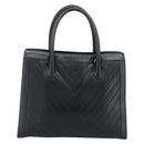 CHANEL Hand Bag Lamb Skin Black Gold CC Auth bs35740-2