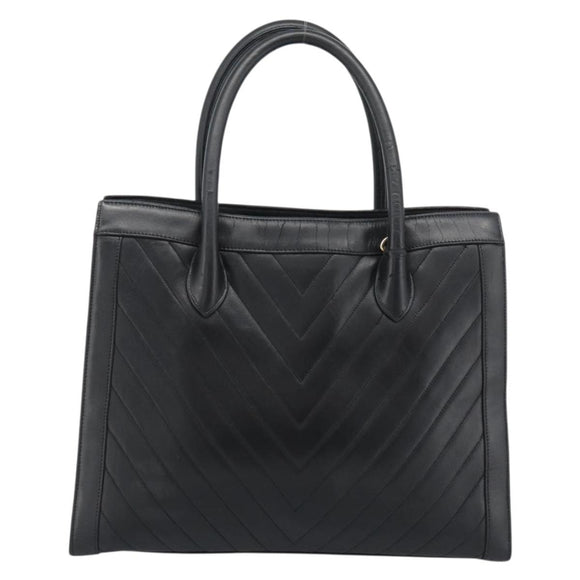 CHANEL Hand Bag Lamb Skin Black Gold CC Auth bs35740
