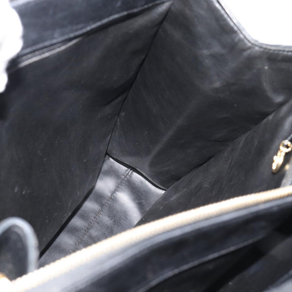 CHANEL Hand Bag Lamb Skin Black Gold CC Auth bs35740