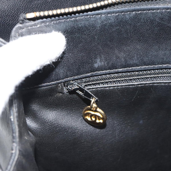 CHANEL Hand Bag Lamb Skin Black Gold CC Auth bs35740