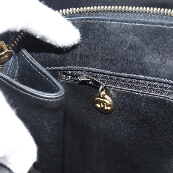 CHANEL Hand Bag Lamb Skin Black Gold CC Auth bs35740