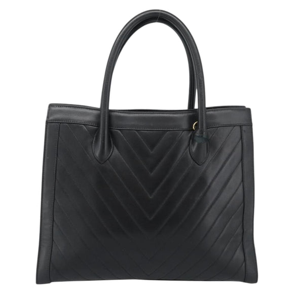 CHANEL Hand Bag Lamb Skin Black Gold CC Auth bs35740