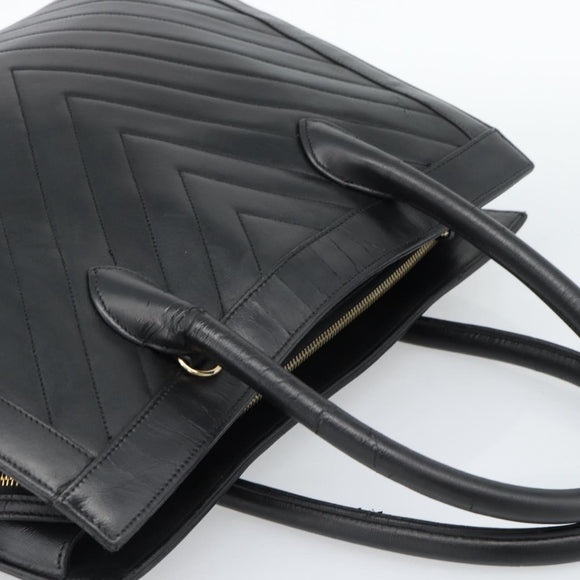 CHANEL Hand Bag Lamb Skin Black Gold CC Auth bs35740