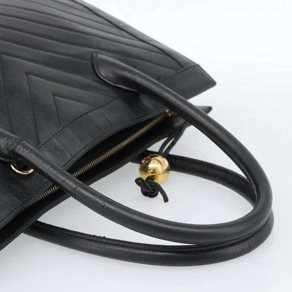 CHANEL Hand Bag Lamb Skin Black Gold CC Auth bs35740