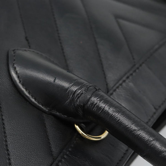 CHANEL Hand Bag Lamb Skin Black Gold CC Auth bs35740