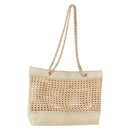 CHANEL Triple Coco Chain Tote Bag Raffia Beige Gold CC Auth bs35742A-1