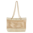 CHANEL Triple Coco Chain Tote Bag Raffia Beige Gold CC Auth bs35742A-2