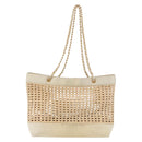 CHANEL Triple Coco Chain Tote Bag Raffia Beige Gold CC Auth bs35742A-3