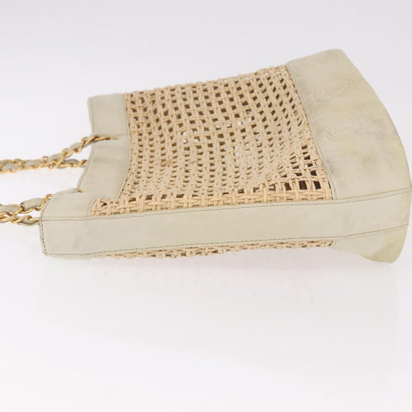 CHANEL Triple Coco Chain Tote Bag Raffia Beige Gold CC Auth bs35742A