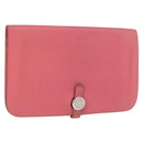 HERMES Dogon GM Long Wallet Leather Pink Silver Auth bs35743-1
