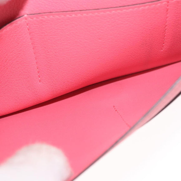 HERMES Dogon GM Long Wallet Leather Pink Silver Auth bs35743