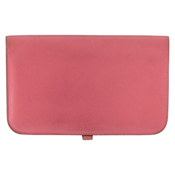 HERMES Dogon GM Long Wallet Leather Pink Silver Auth bs35743