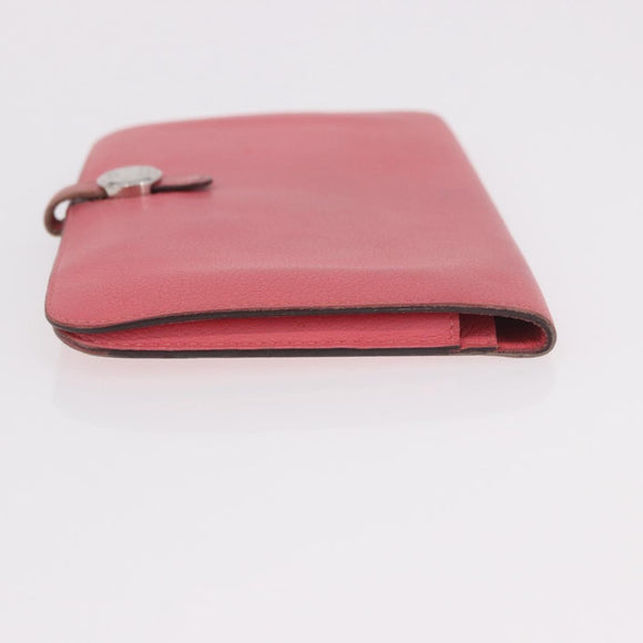 HERMES Dogon GM Long Wallet Leather Pink Silver Auth bs35743