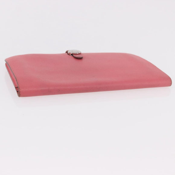 HERMES Dogon GM Long Wallet Leather Pink Silver Auth bs35743
