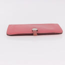 HERMES Dogon GM Long Wallet Leather Pink Silver Auth bs35743-6
