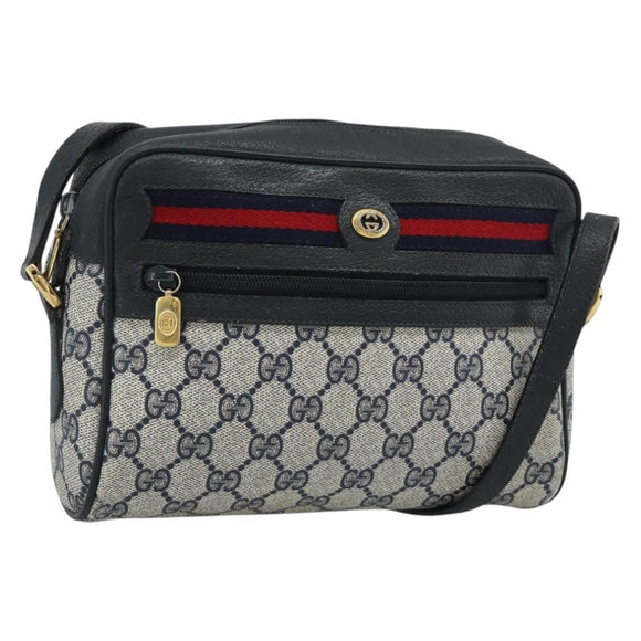 GUCCI GG Supreme Shoulder Bag PVC Navy Gold Auth bs35749