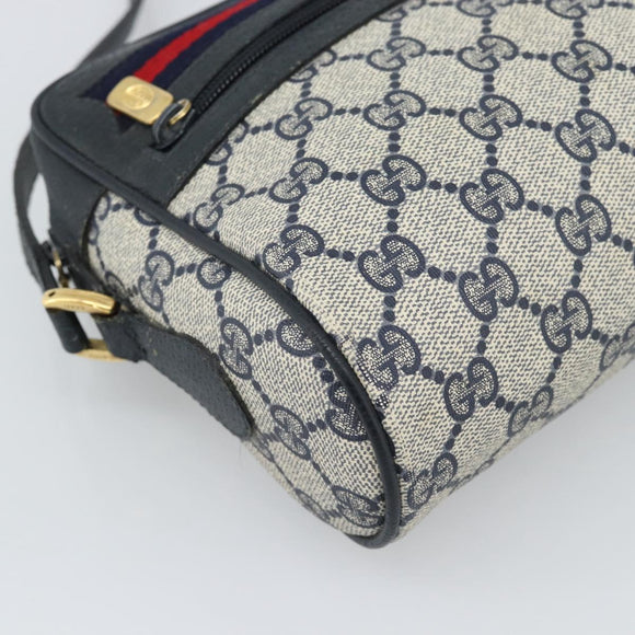 GUCCI GG Supreme Shoulder Bag PVC Navy Gold Auth bs35749