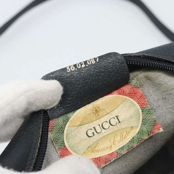 GUCCI GG Supreme Shoulder Bag PVC Navy Gold Auth bs35749